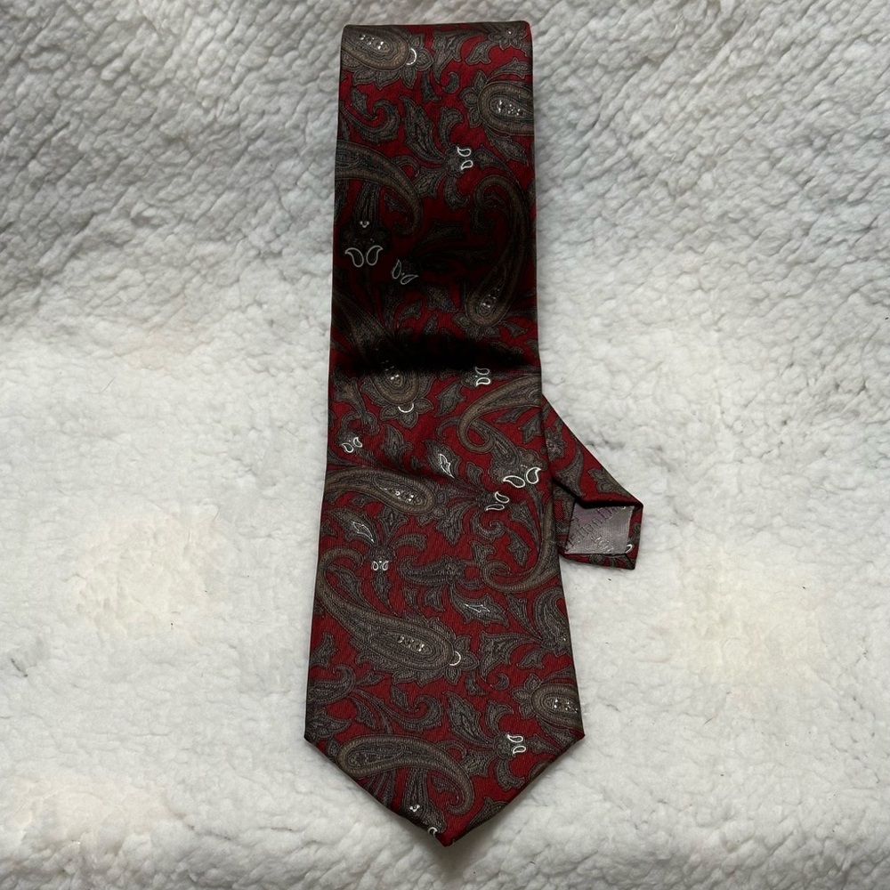Christian Dior Monsieur Men’s Neck Tie 100% Silk Dk Red Paisley 58.5 X 3.5”